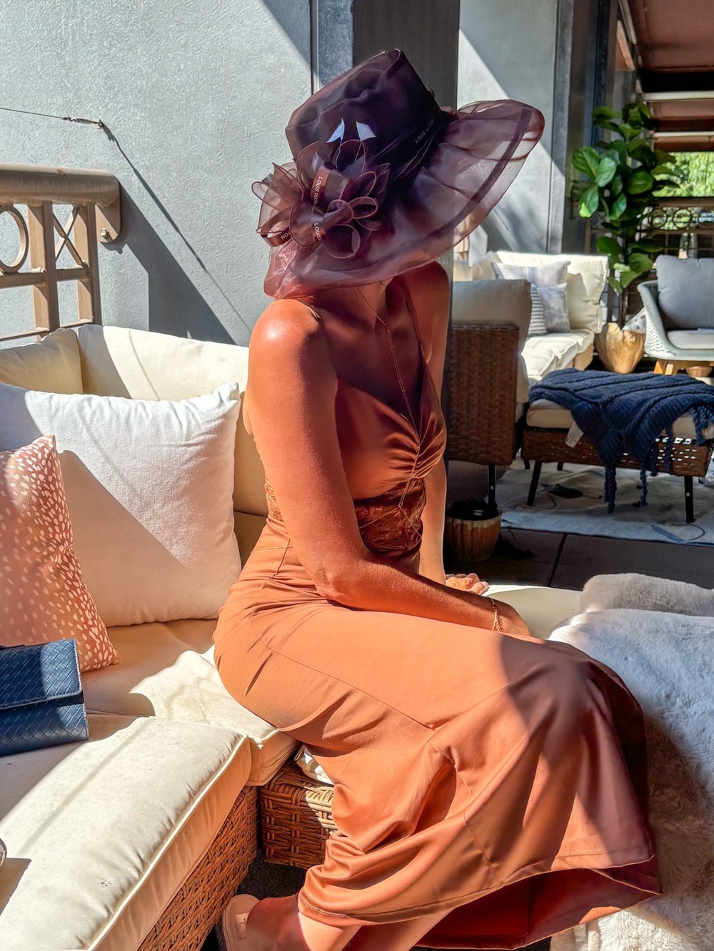 Organza Wide Brim Derby Hat With Authentic Louis Vuitton Button and Ribbon 🐎